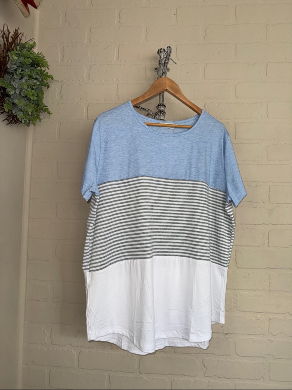 Blue White Gray Colorblock Striped Tee NEW 3xl tunic